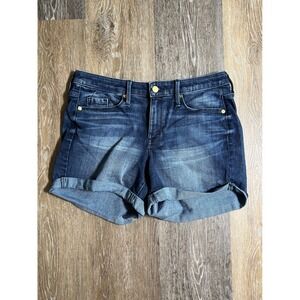 Mossimo Denim Shorts Women 6 Dark Blue Excellent High Rise Midi Cuffed Stretch
